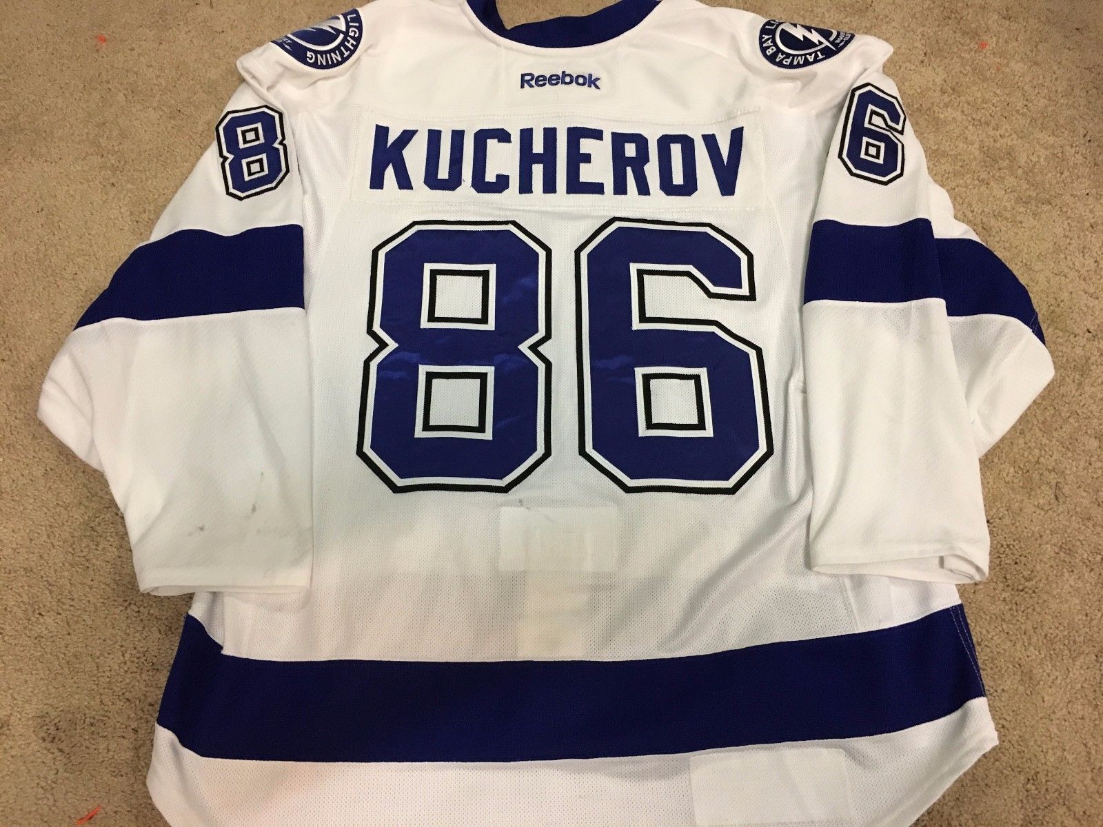 NIKITA KUCHEROV 15'16 White Tampa Bay Lightning Game Worn Used Jersey COA