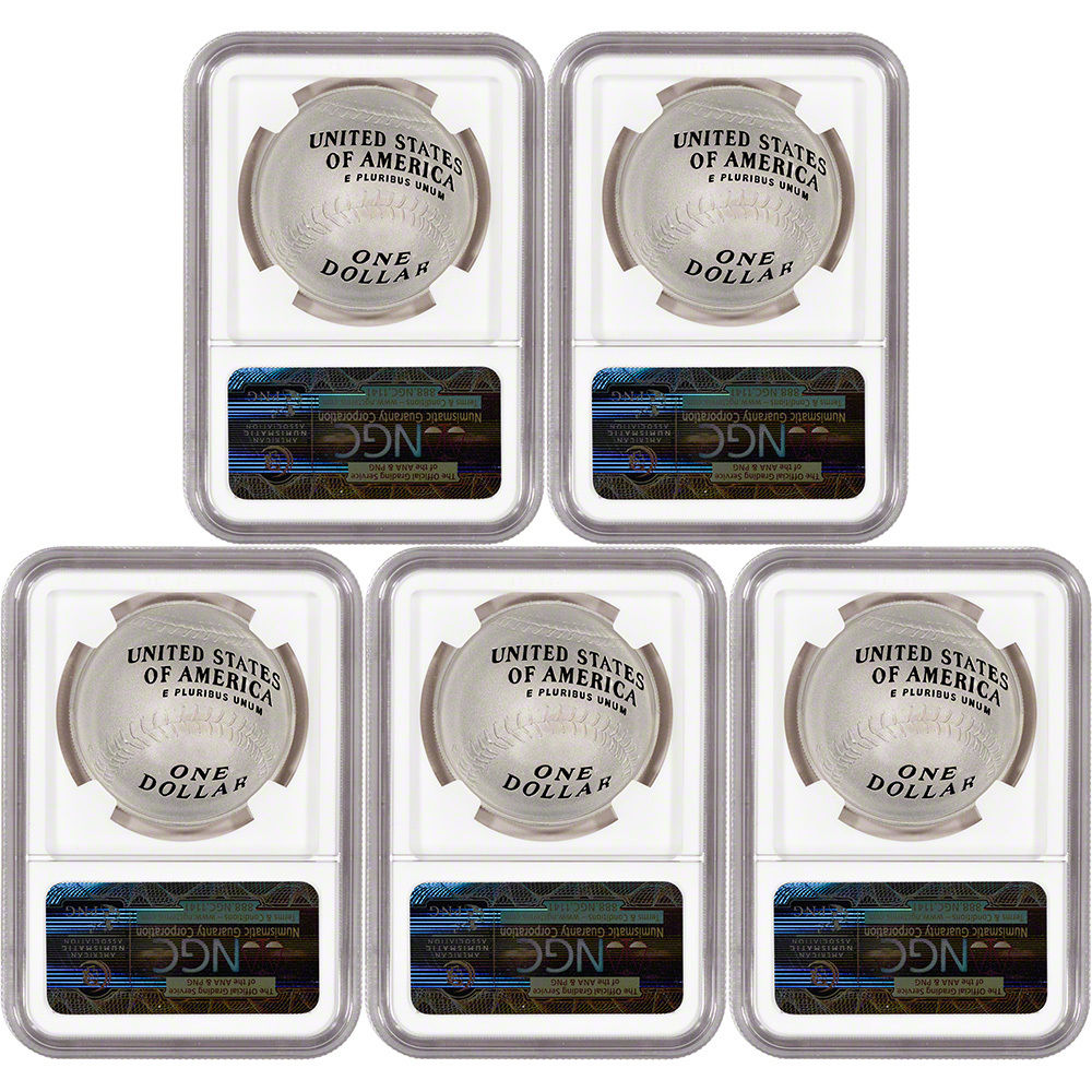 5-pc. 2014 US Baseball Proof Silver $1 - Class of '36 - NGC PF70 -Early Releases