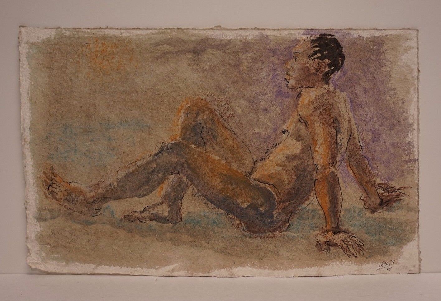 Lois Davis African American Male Nude ModelMixed Media Listed Indiana Artist