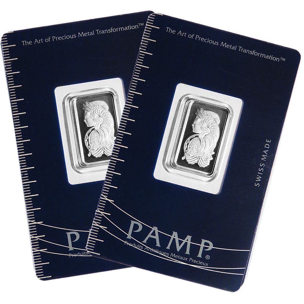 Lot of 2 - 5 Gram Pamp Suisse Platinum Bar .9995 Fine Fortuna