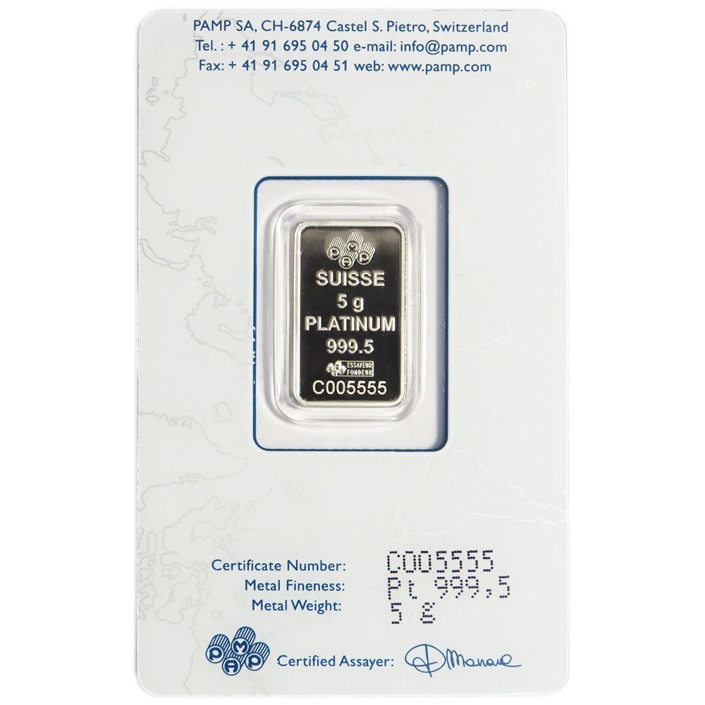 Lot of 2 - 5 Gram Pamp Suisse Platinum Bar .9995 Fine Fortuna