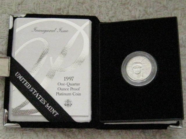 1997-W $25 PROOF PLATINUM STATUE OF LIBERTY 1/4 Oz. AMERICAN EAGLE BOX & COA !