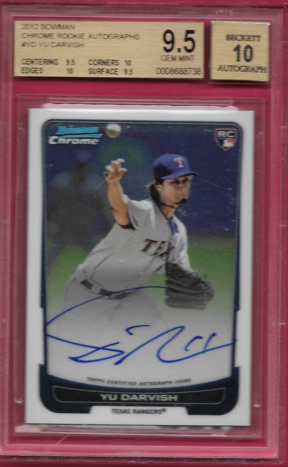 2012 Bowman Chrome Yu Darvish Autograph Rookie RC Card BGS 9.5 Gem w/10 AUTO!