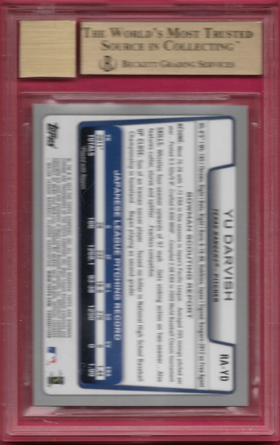 2012 Bowman Chrome Yu Darvish Autograph Rookie RC Card BGS 9.5 Gem w/10 AUTO!