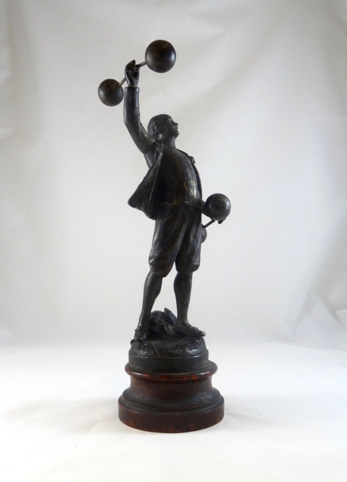 WEIGHTLIFTER ART NOUVEAU STATUE SPORTS ANTIQUE SCULPTURE METAL CAST BODYBUILDING