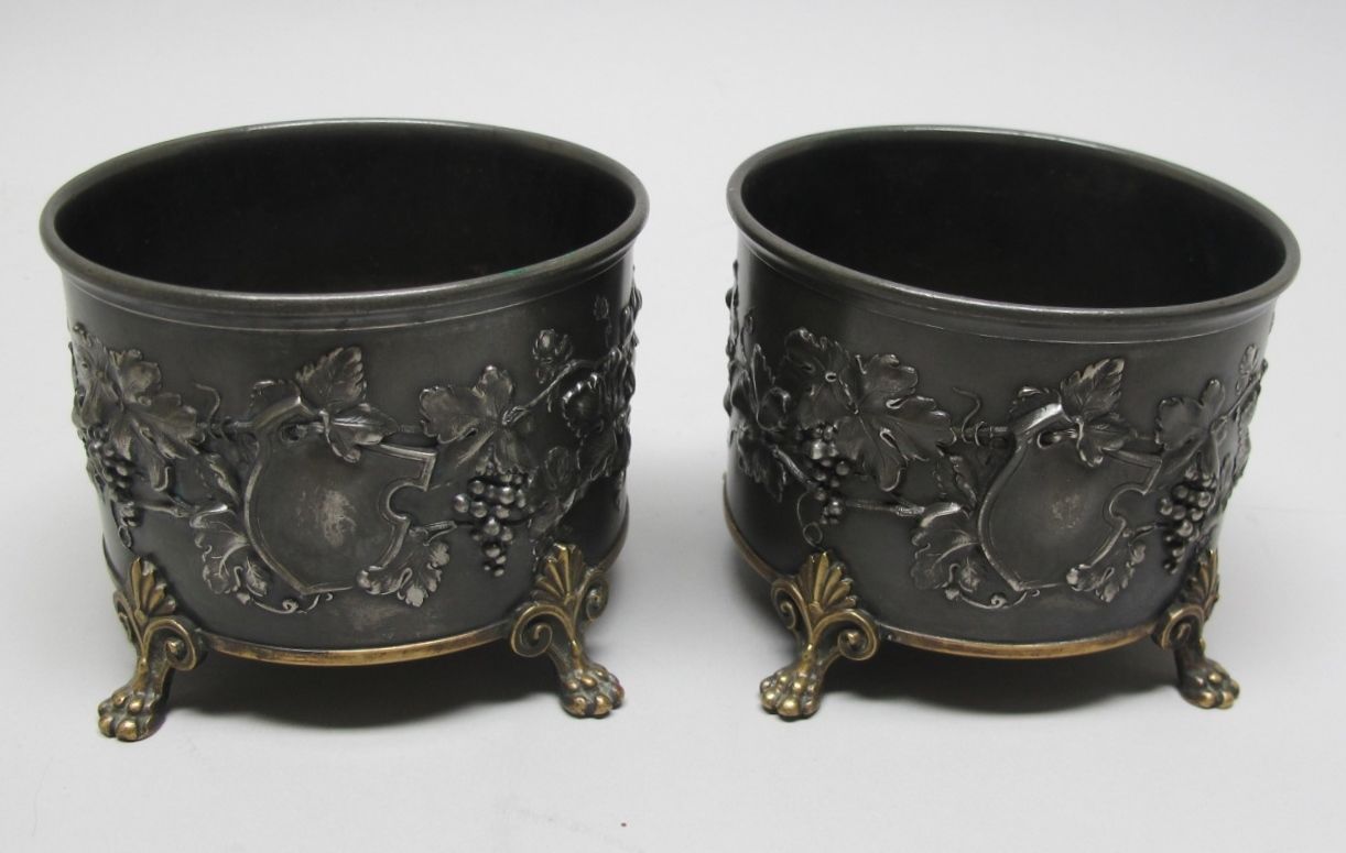 Fine Pair of Mid-19th C. Silver & Gilded Bronze Wine Coasters  c. 1850   antique