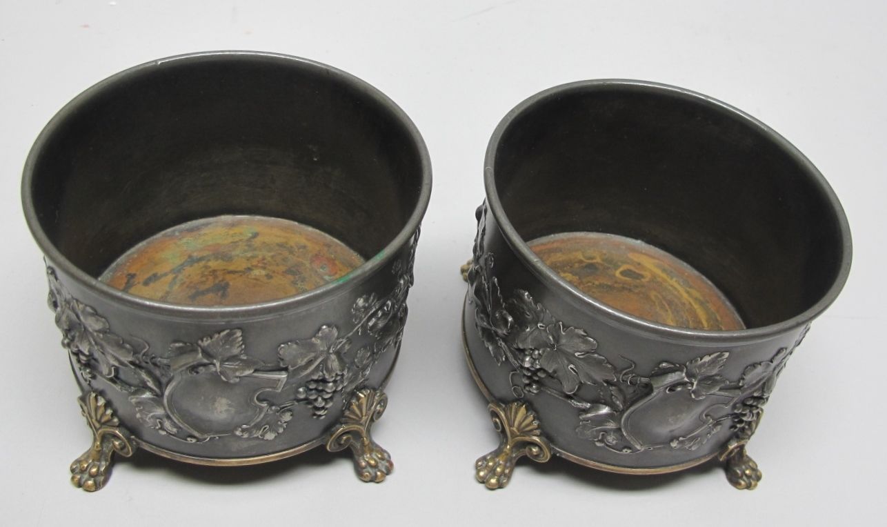 Fine Pair of Mid-19th C. Silver & Gilded Bronze Wine Coasters  c. 1850   antique