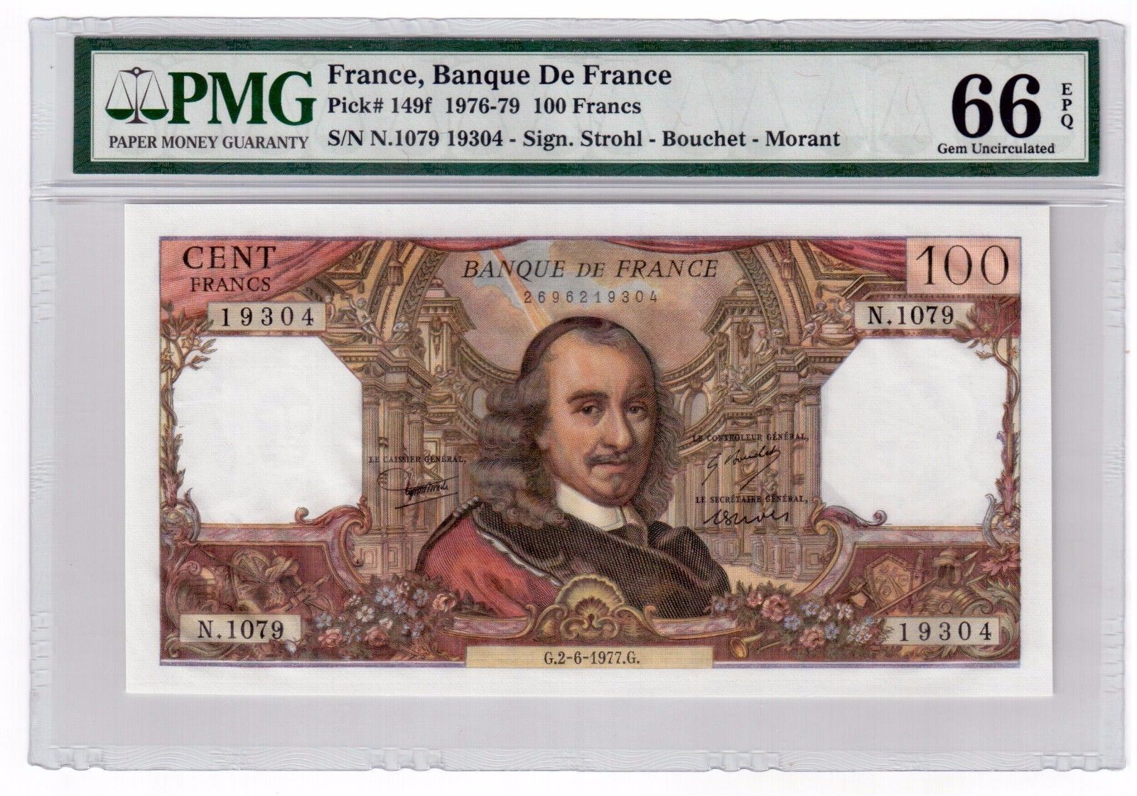 France 100 Francs Banknote 1977 Pick# 149f PMG Gem UNC 66 EPQ