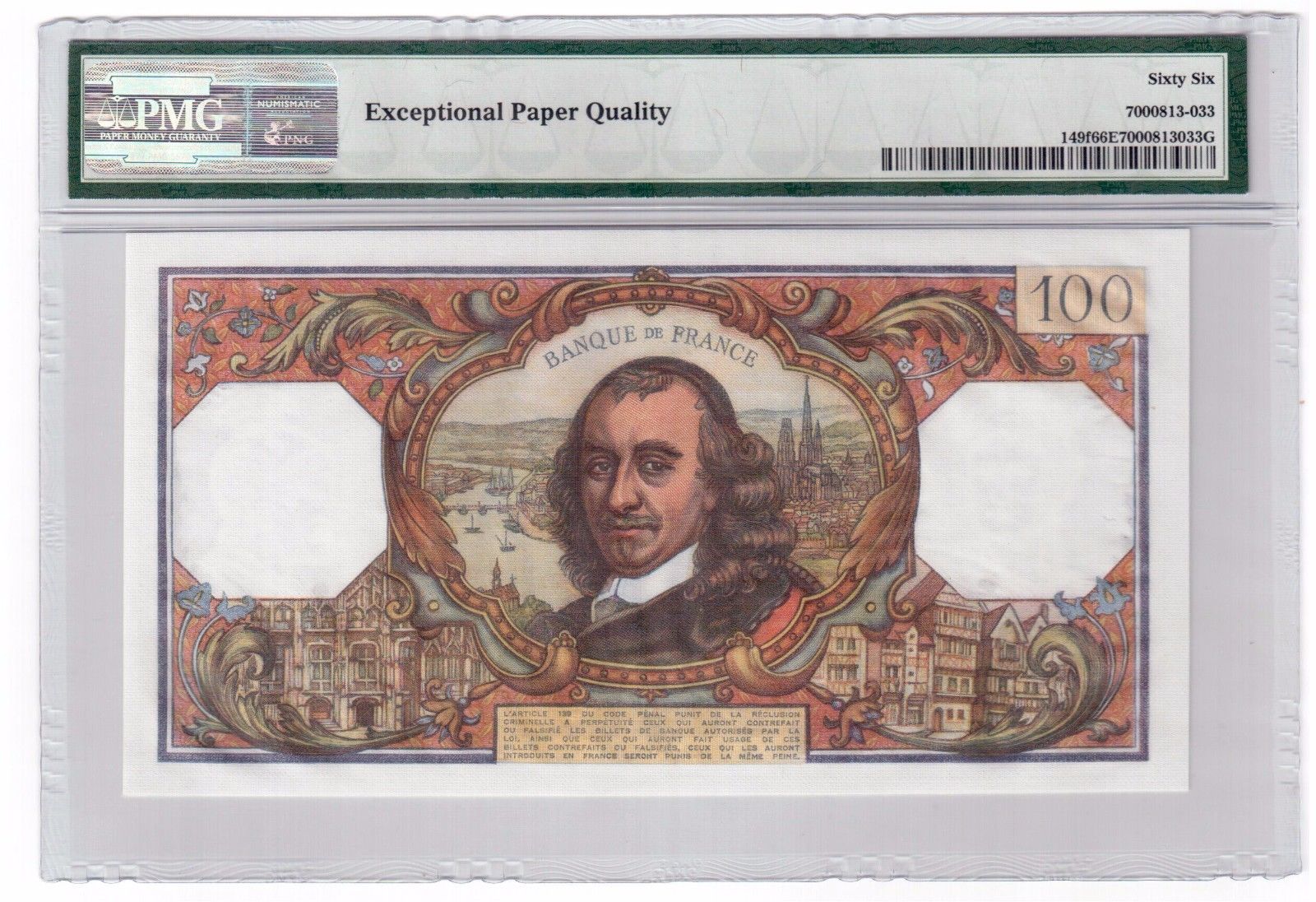 France 100 Francs Banknote 1977 Pick# 149f PMG Gem UNC 66 EPQ