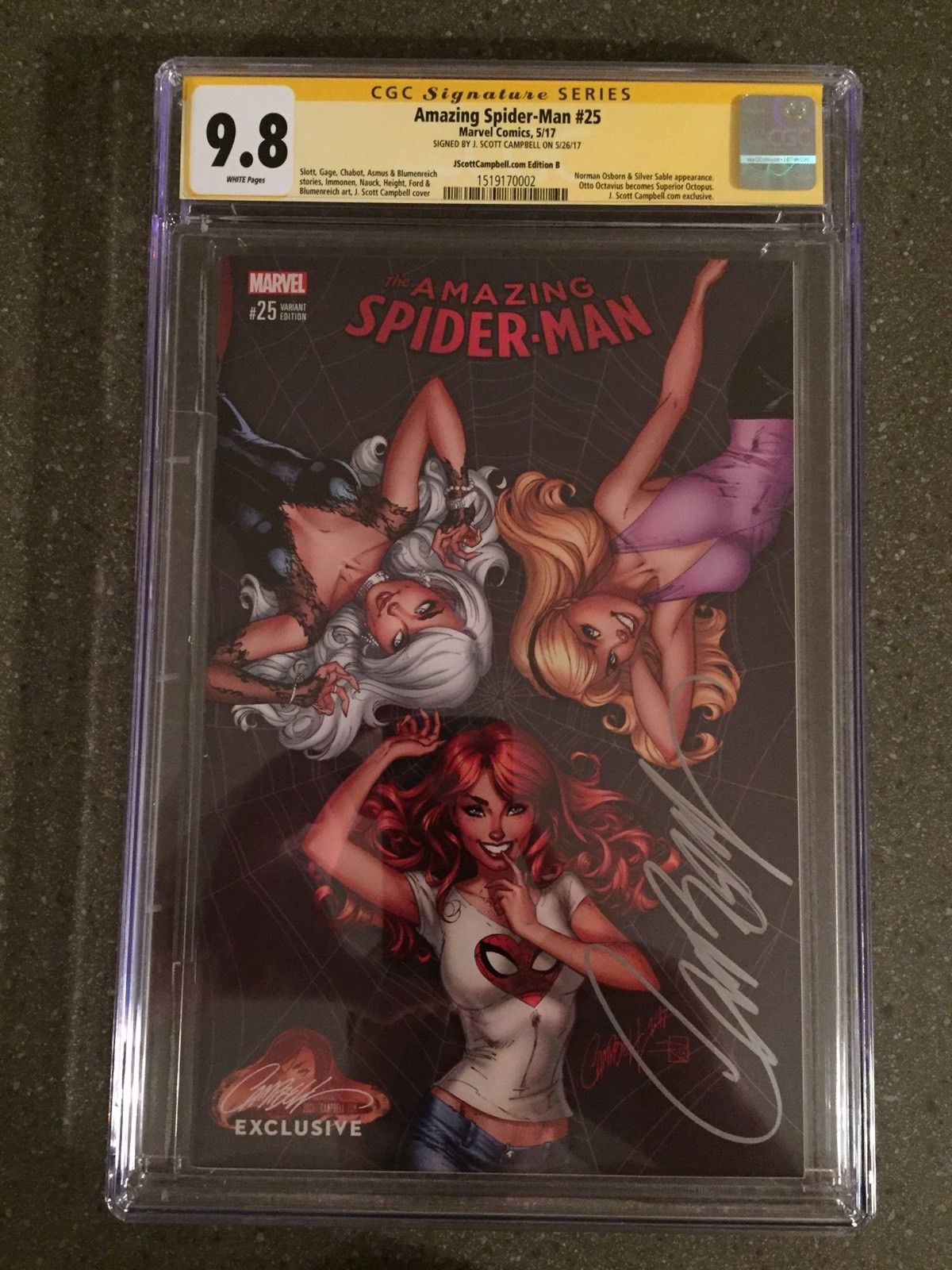 Amazing Spider-Man #25 JSC B variant CGC 9.8 SS Signed J. Scott Campbell Marvel