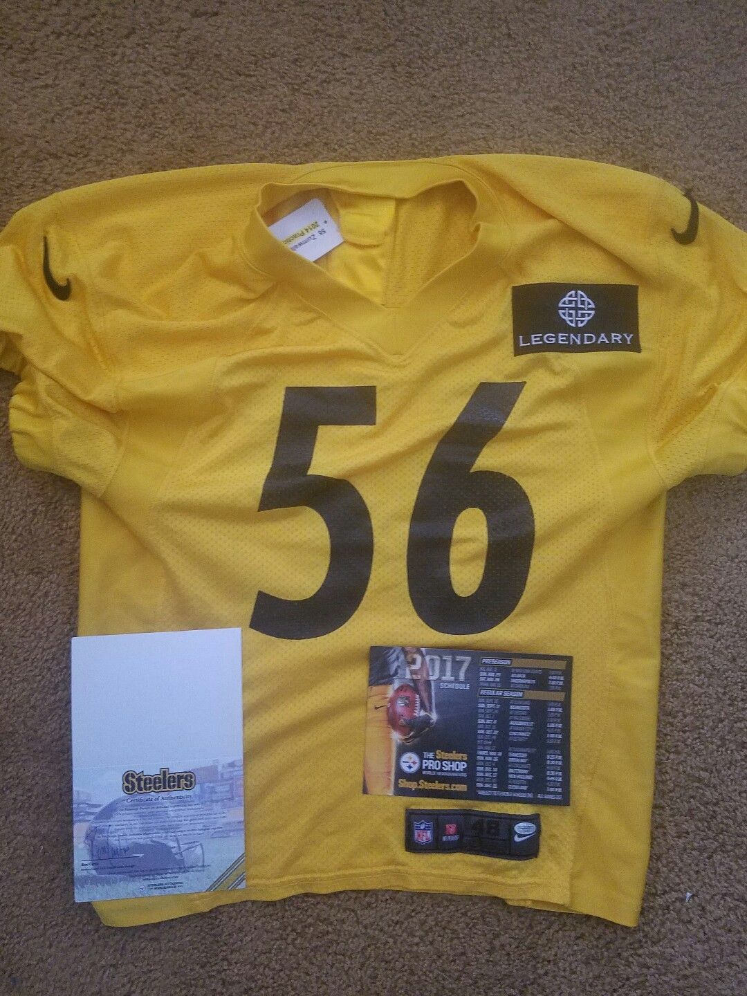 Pittsburgh Steelers 2014 #56 Nike Gold Practice Used Jersey Jordan Zumalt