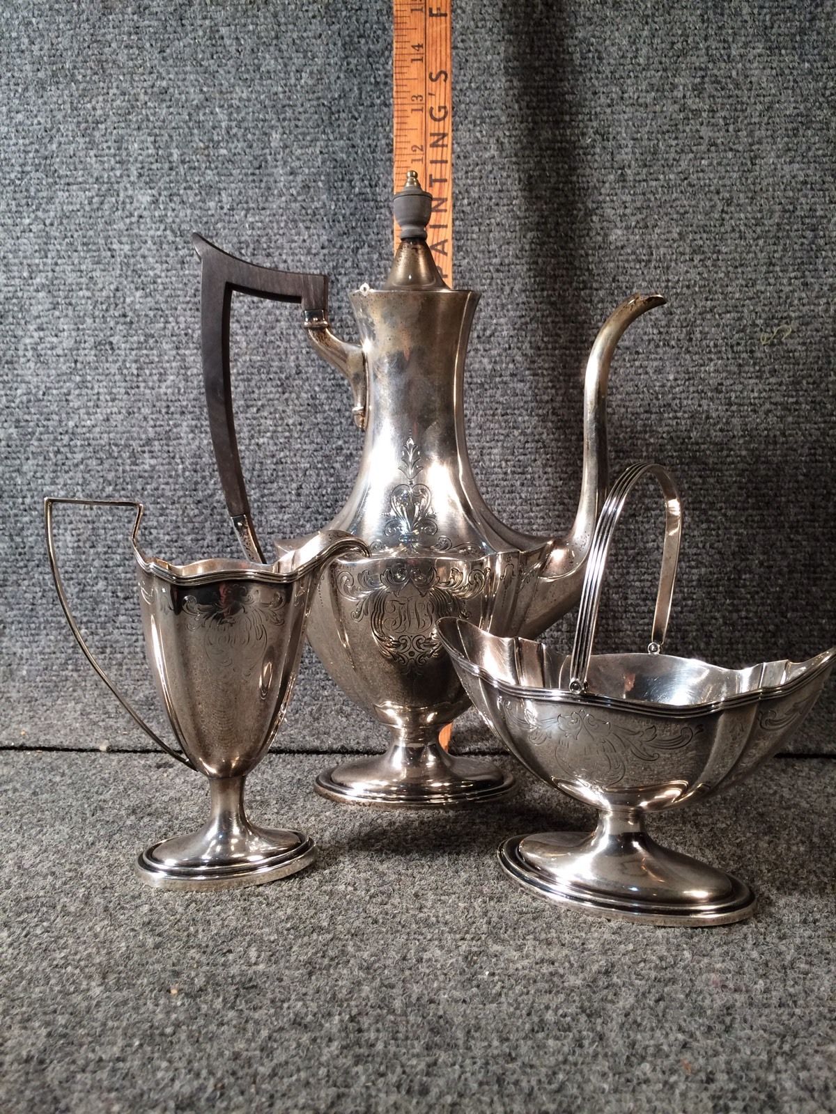 Vintage Gorham Plymouth Pattern Sterling Silver 3 Piece Tea/Coffee Service