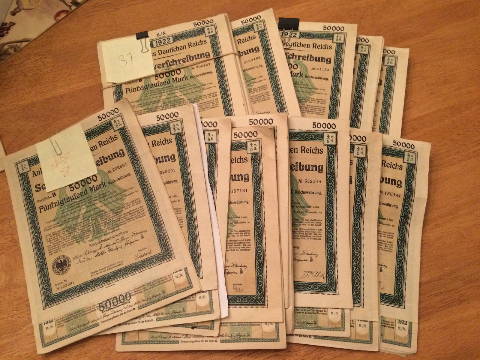 1922 Berlin German Bonds 10x 50,000 Mark + coupons = 500,000