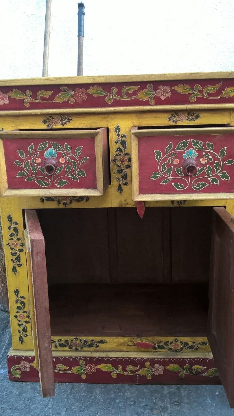 RARE ANTIQUE VINTAGE BEAUTIFULLY HANDPAINTED INDIAN SIDEBOARD DRESSER CABINET