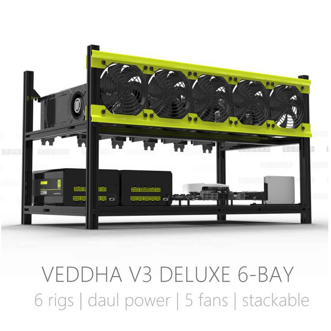 Veddha 6 GPU Miner Case Aluminum Stackable Mining Case Rig Open Air Frame