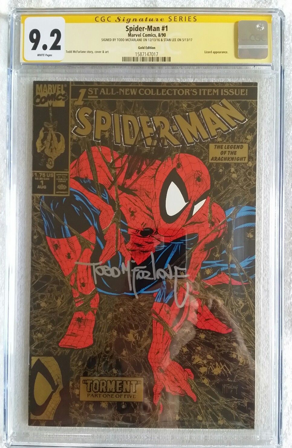 SPIDER-MAN #1 GOLD CGC 9.2 SS 2X STAN LEE TODD MCFARLANE LIZARD APPEARANCE WP