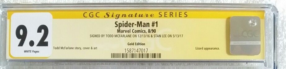 SPIDER-MAN #1 GOLD CGC 9.2 SS 2X STAN LEE TODD MCFARLANE LIZARD APPEARANCE WP