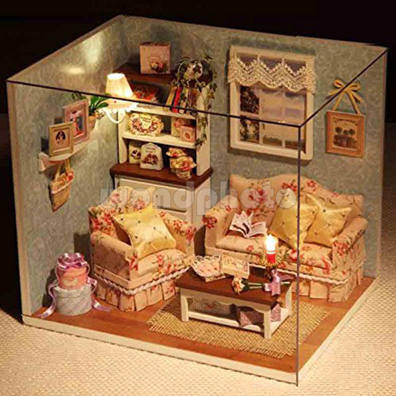 Cute Dollhouse Mini DIY Wood Kit Dolls house + Furniture Toys LED Christmas Gift