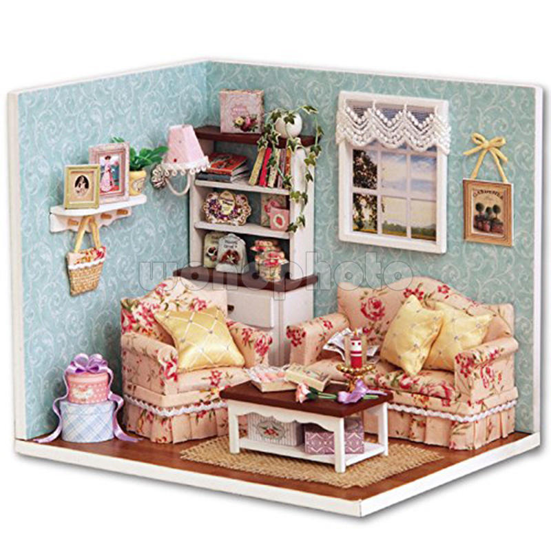 Cute Dollhouse Mini DIY Wood Kit Dolls house + Furniture Toys LED Christmas Gift