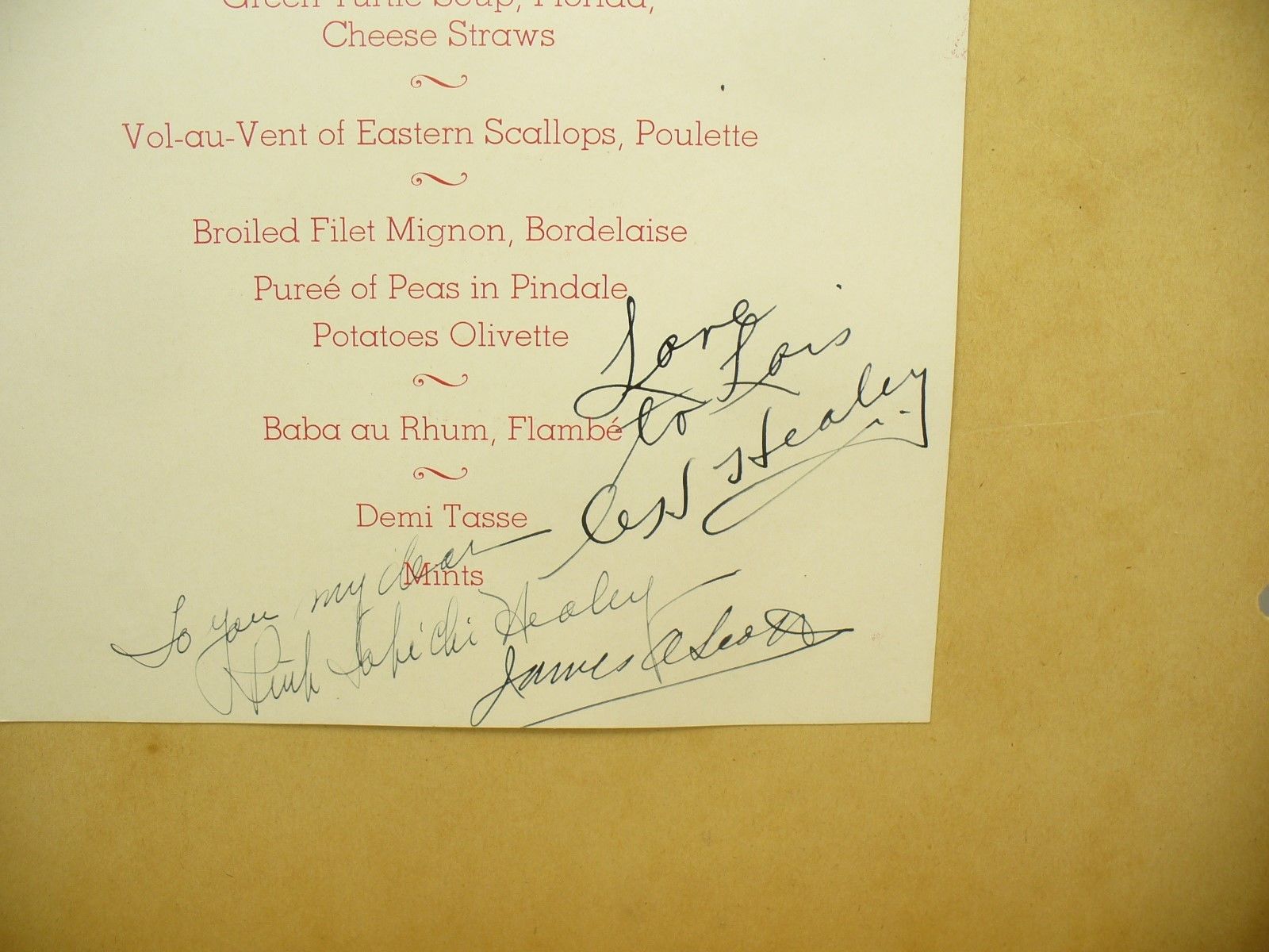 1938 new Year Pogram and Menu from the Hotel Mark Hopkins with Autographs