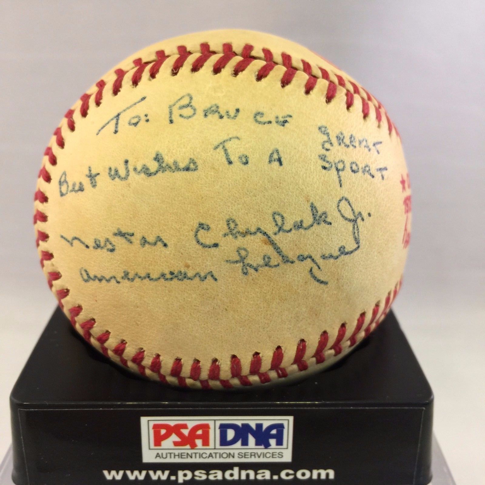 RARE Nestor Chylak Single Signed Autographed Baseball PSA DNA COA HOF auto