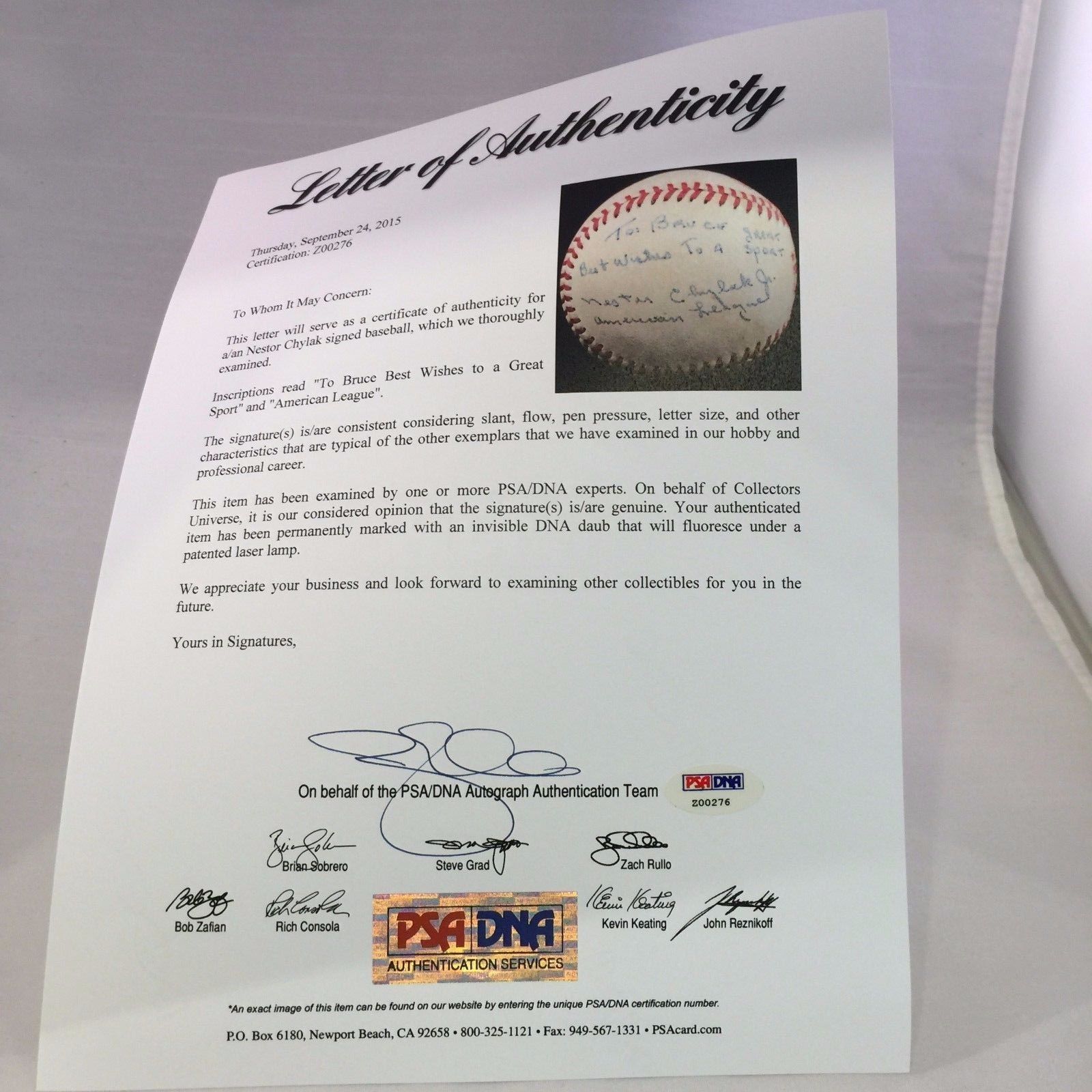 RARE Nestor Chylak Single Signed Autographed Baseball PSA DNA COA HOF auto