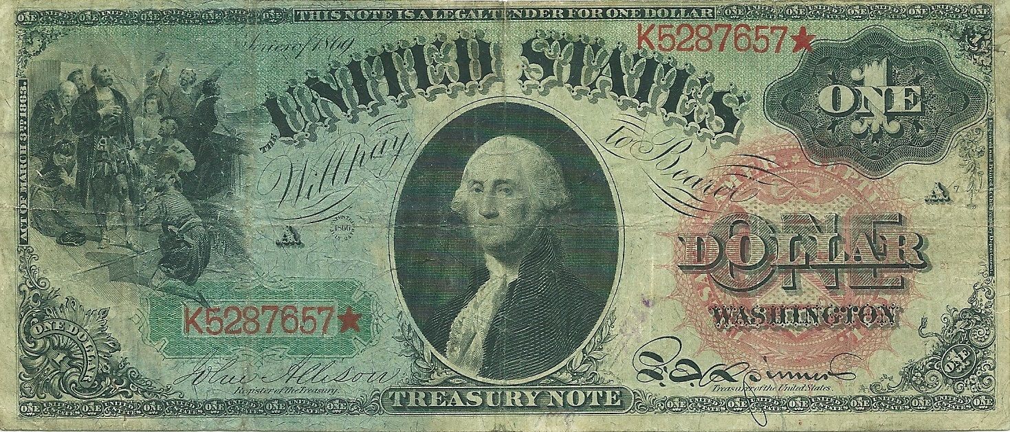 1869 $1 LEGAL TENDER ** RAINBOW SERIES ** ONE-YEAR TYPE NOTE ~ SOLID VERY FINE