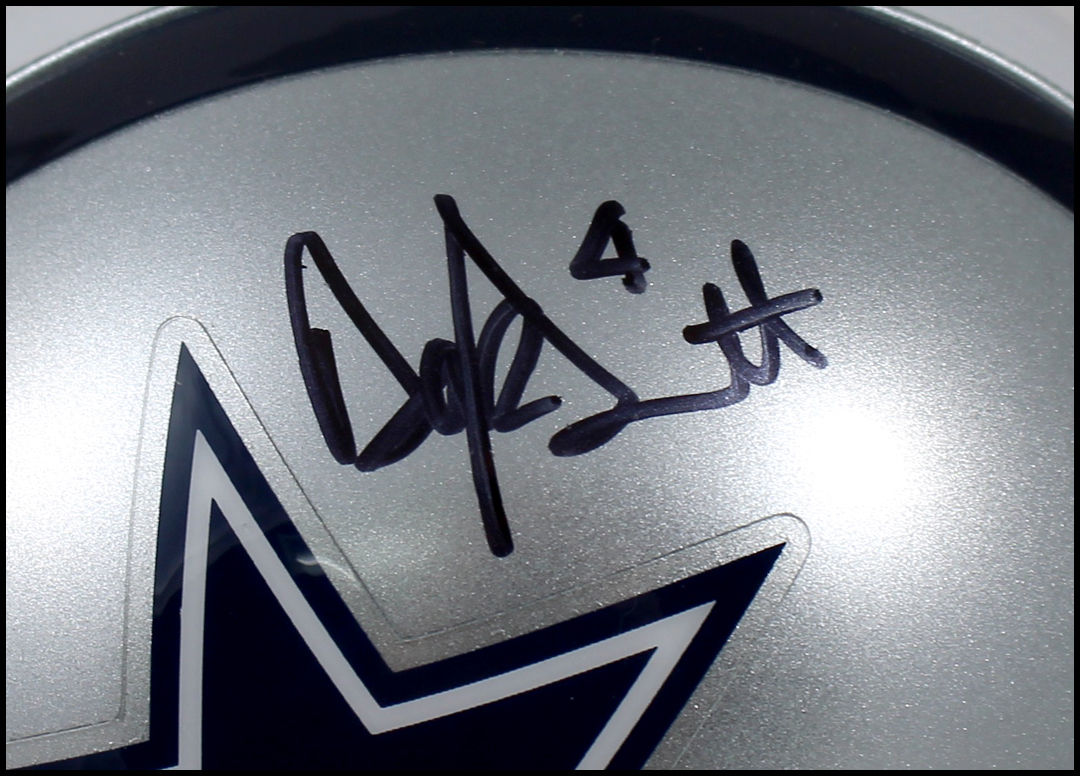 DAK PRESCOTT AUTOGRAPHED SIGNED DALLAS COWBOYS MINI FOOTBALL HELMET JSA COA