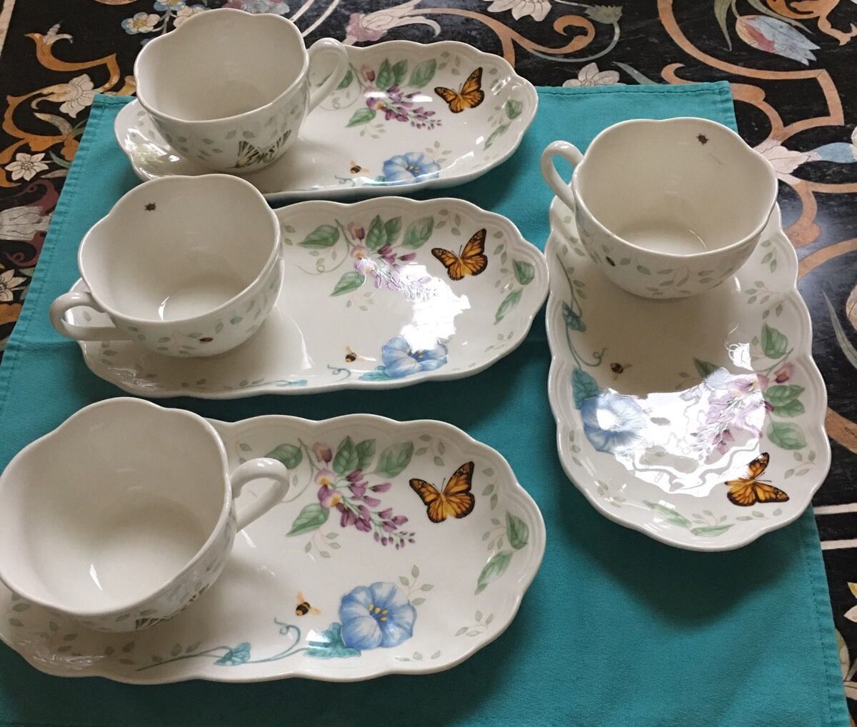 Lenox Butterfly Meadow Set Of 4 Tea/ Coffee Cups & Dessert Plates. New.