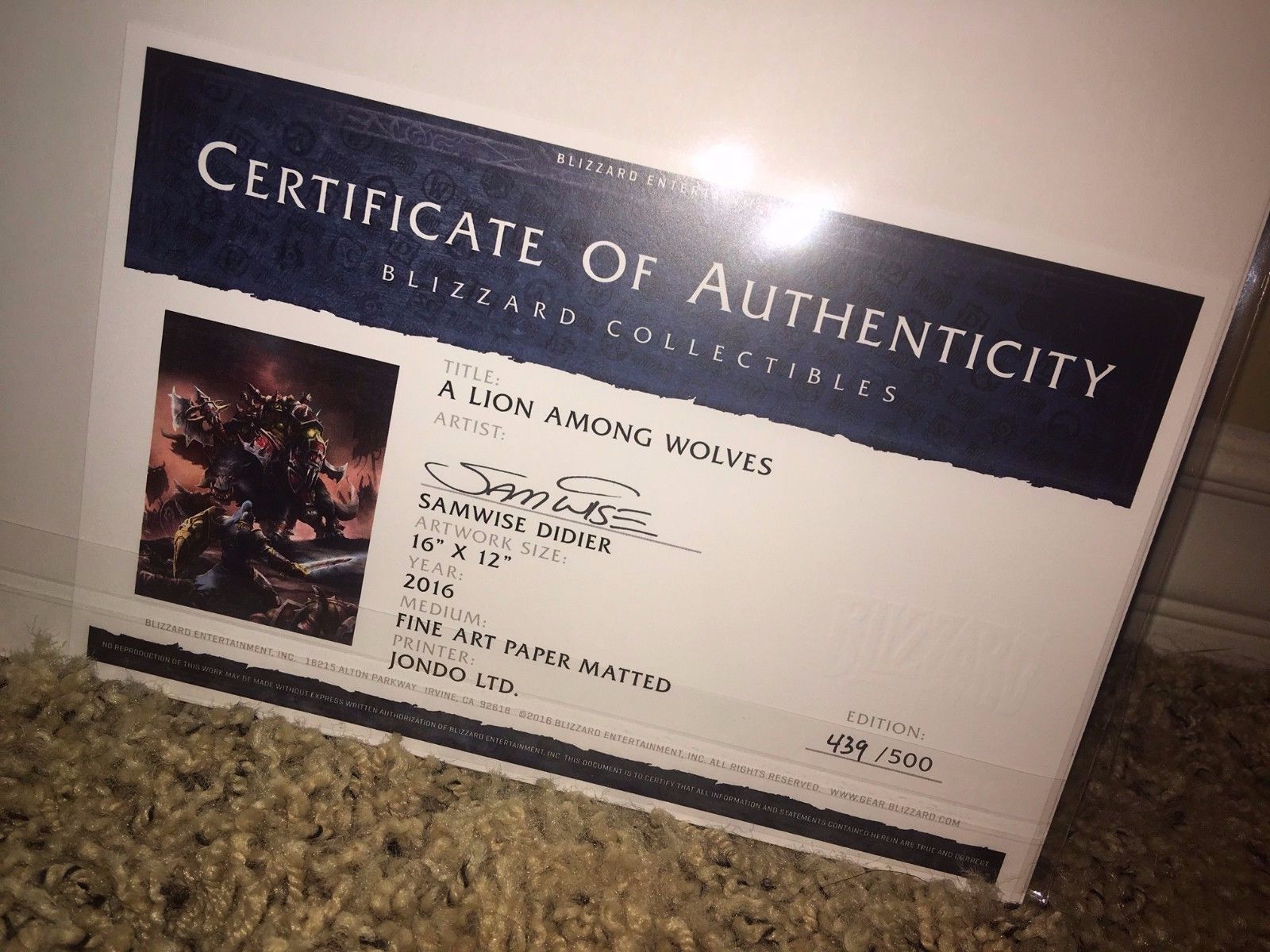 BLIZZCON 2016 Framed Litho print SIGNED by SAMWISE DIDIER "A Lion Among Wolves"