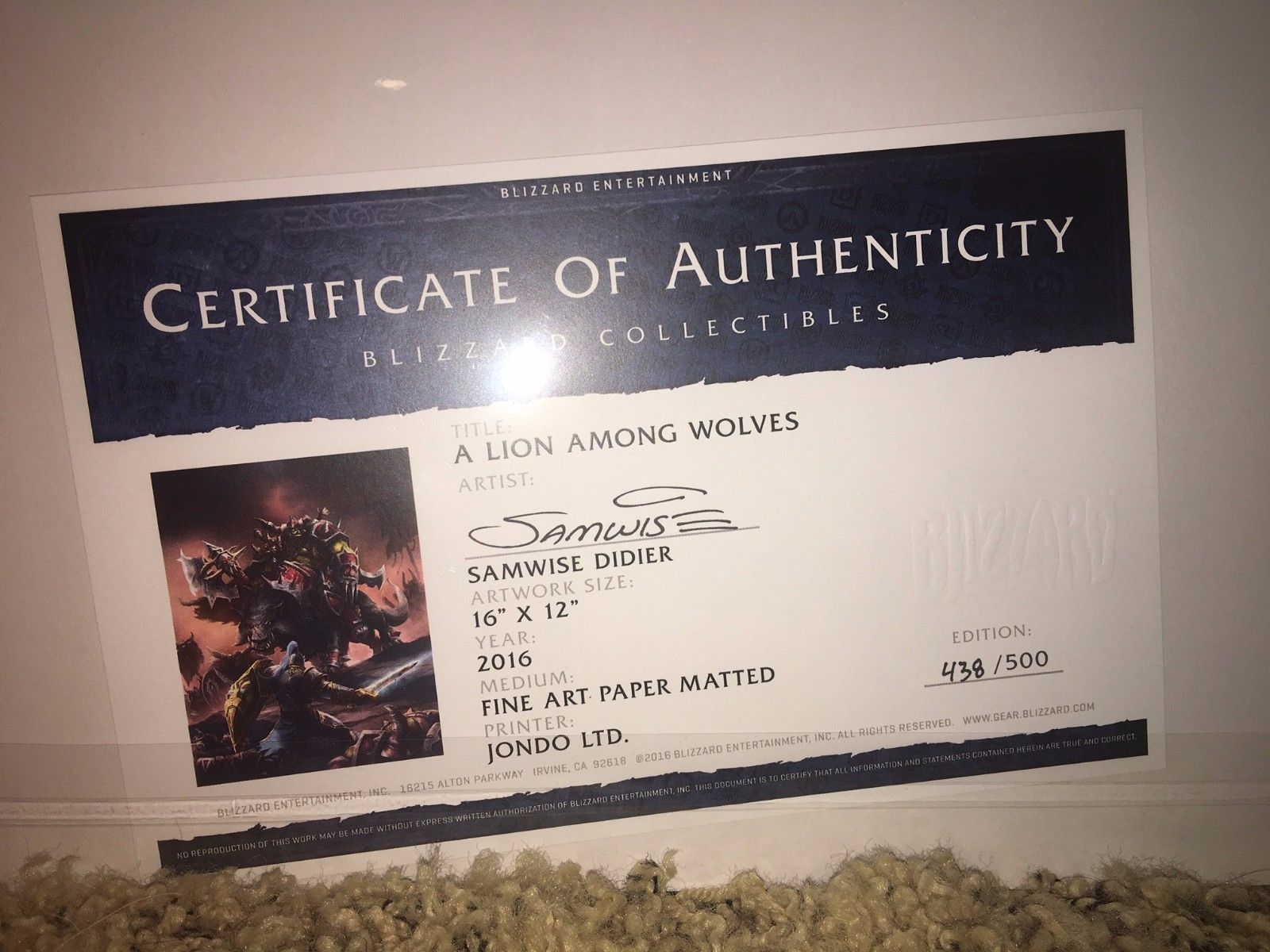 BLIZZCON 2016 Framed Litho print SIGNED by SAMWISE DIDIER "A Lion Among Wolves"