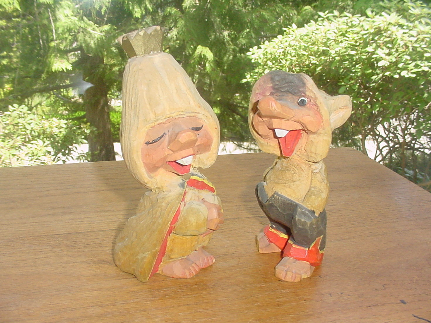 PAIR OF VINTAGE NORWEGIAN CARVED WOOD TROLLS FROM NORWAY