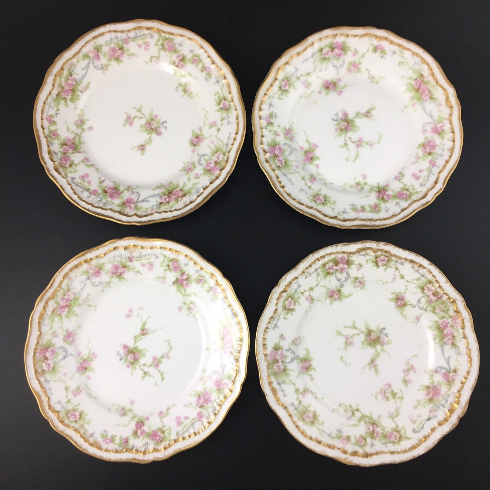 Antique Haviland Limoges Double Gold Set Of 8 Bread Dessert Cake Plates Sch 142a