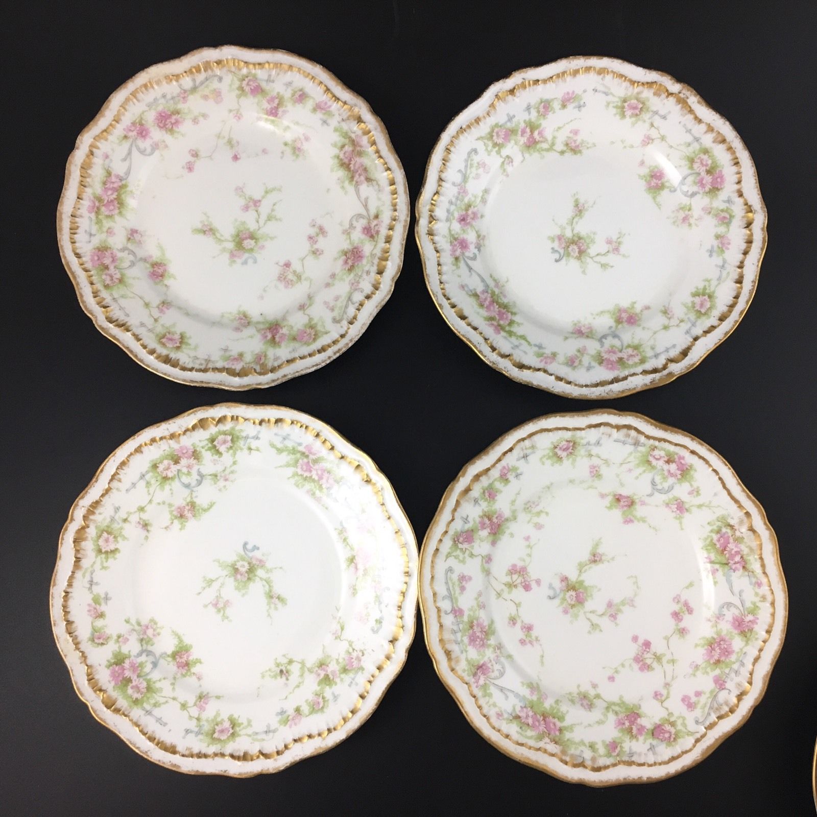 Antique Haviland Limoges Double Gold Set Of 8 Bread Dessert Cake Plates Sch 142a