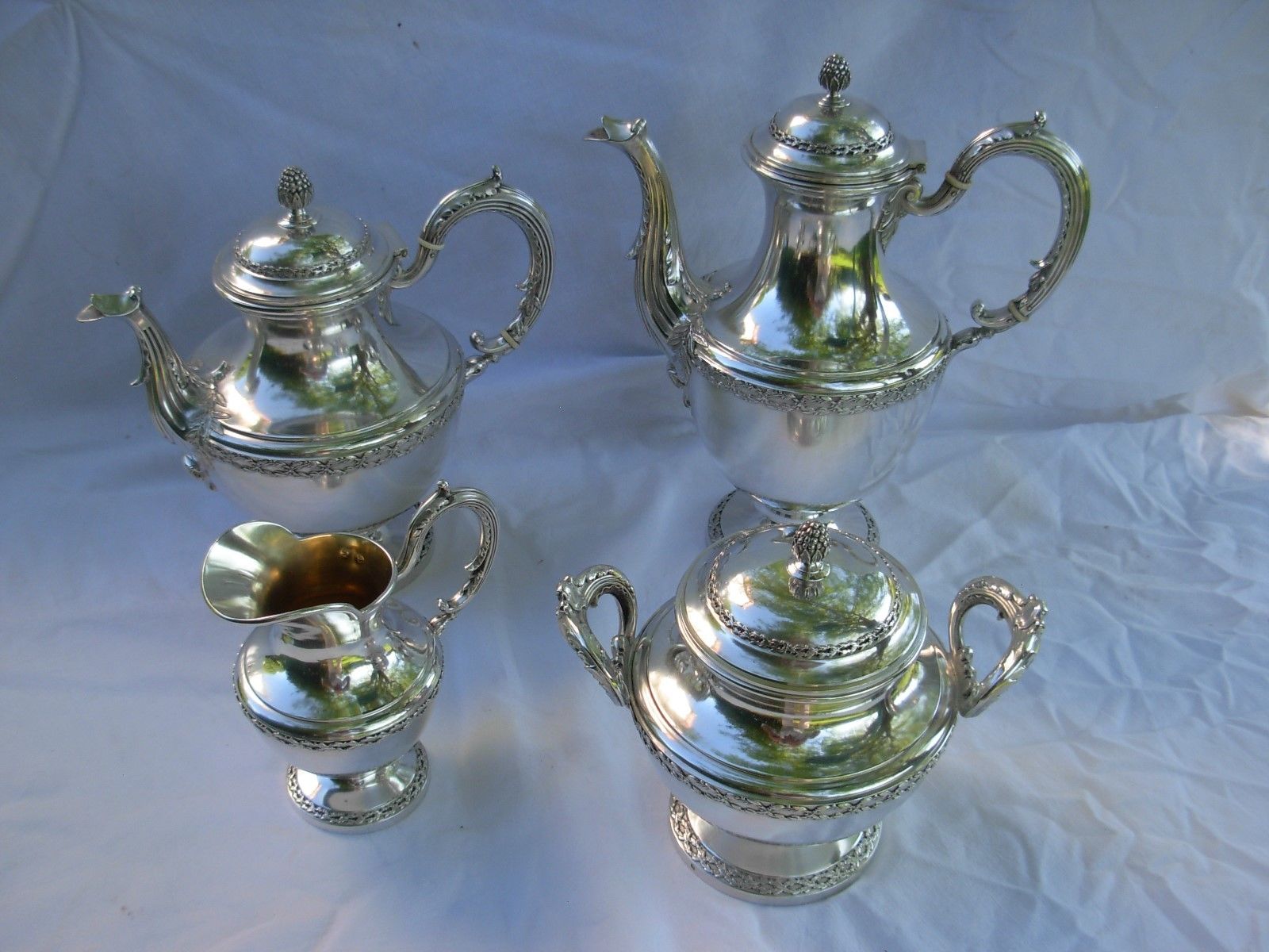 BOULENGER,ANTIQUE FRENCH STERLING SILVER TEA,COFFEE SET,4 PIECES,EARLY 20th .