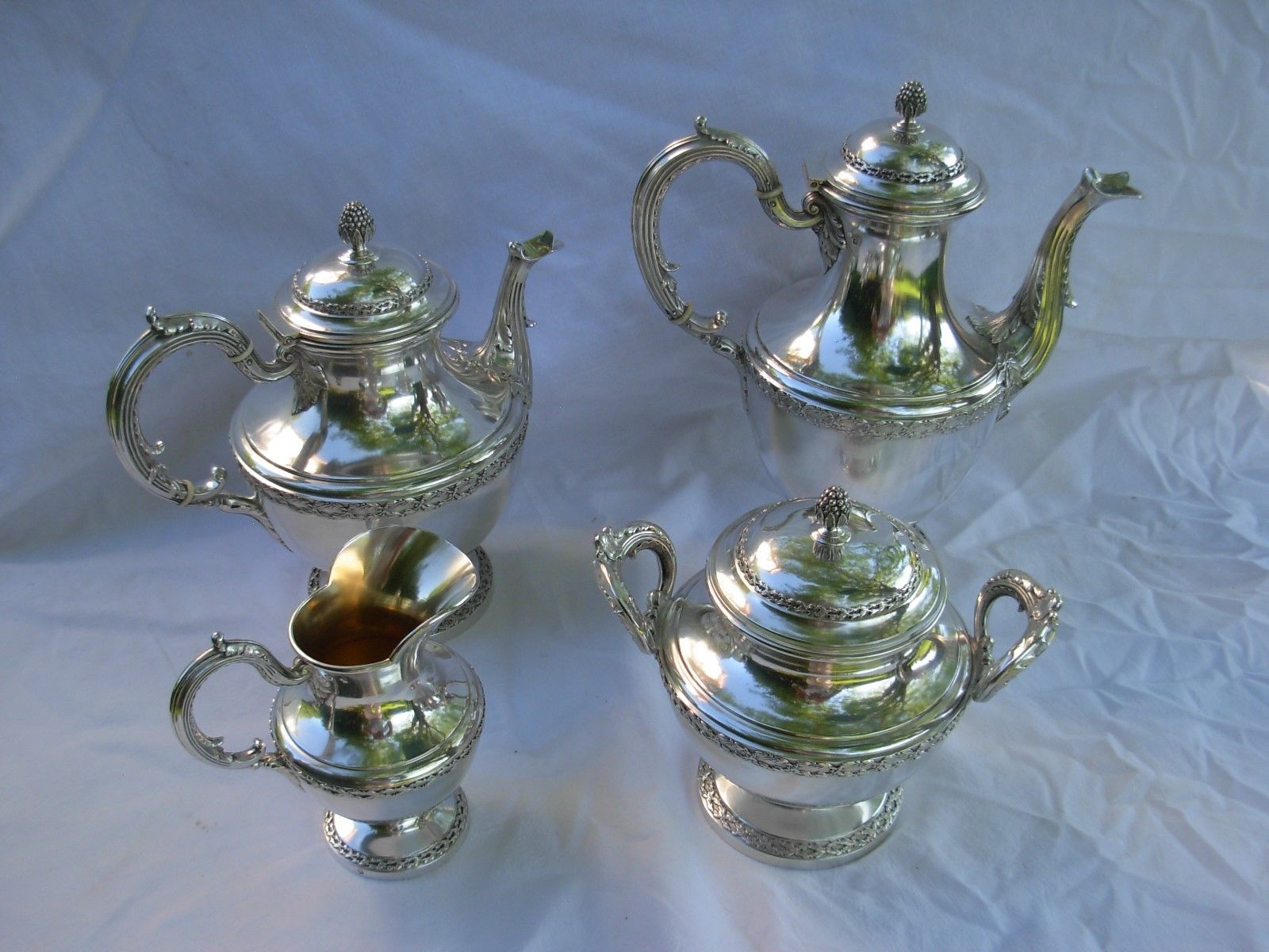 BOULENGER,ANTIQUE FRENCH STERLING SILVER TEA,COFFEE SET,4 PIECES,EARLY 20th .