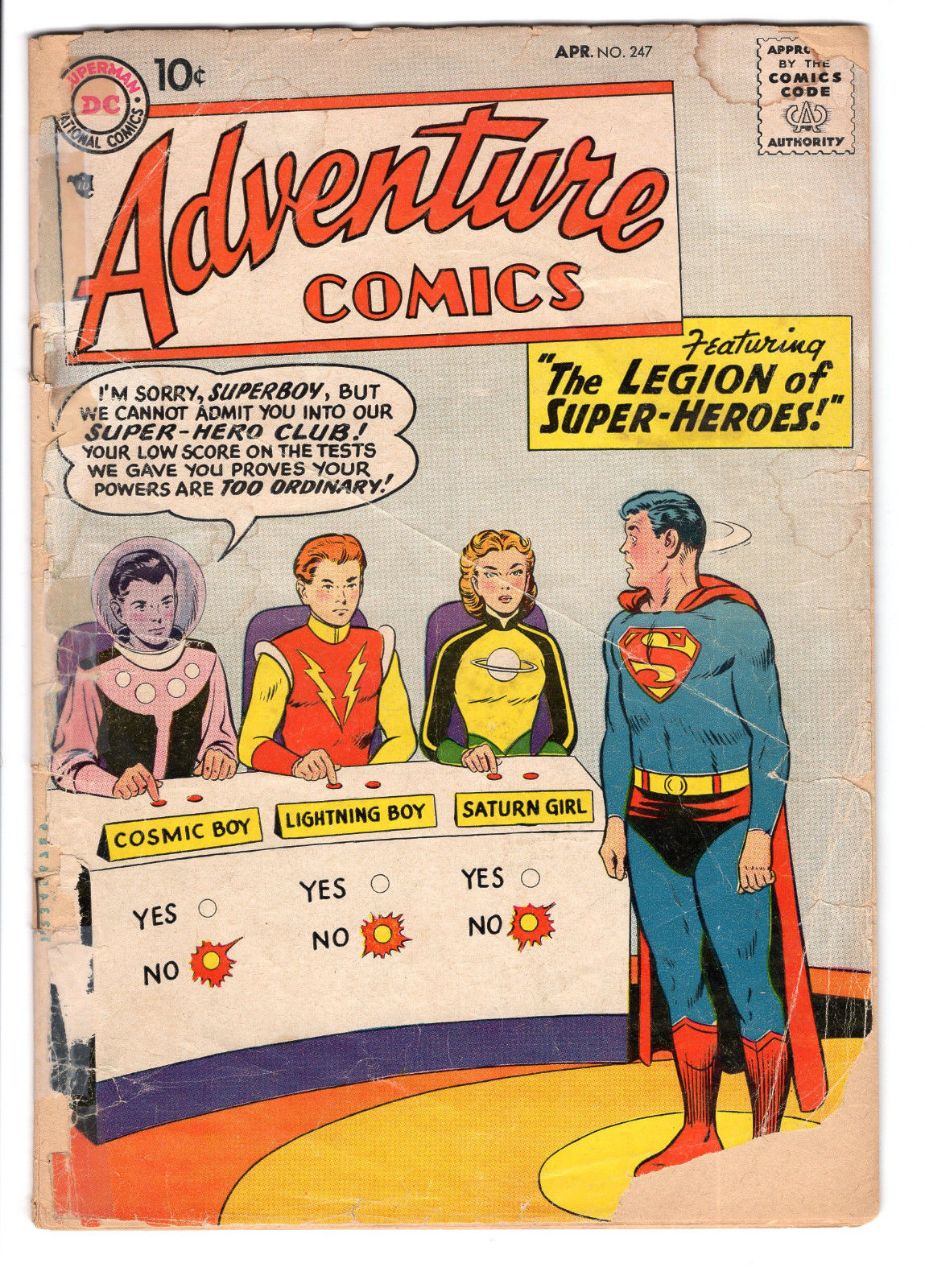 ADVENTURE COMICS #247 0.5 POOR 1ST LEGION OF SUPER-HEROES 1958 NO BACK COVER