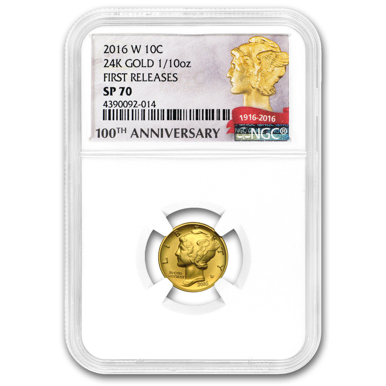 2016-W 1/10 oz Gold Mercury Dime SP-70 NGC/PCGS (Mixed Labels) - SKU #152601