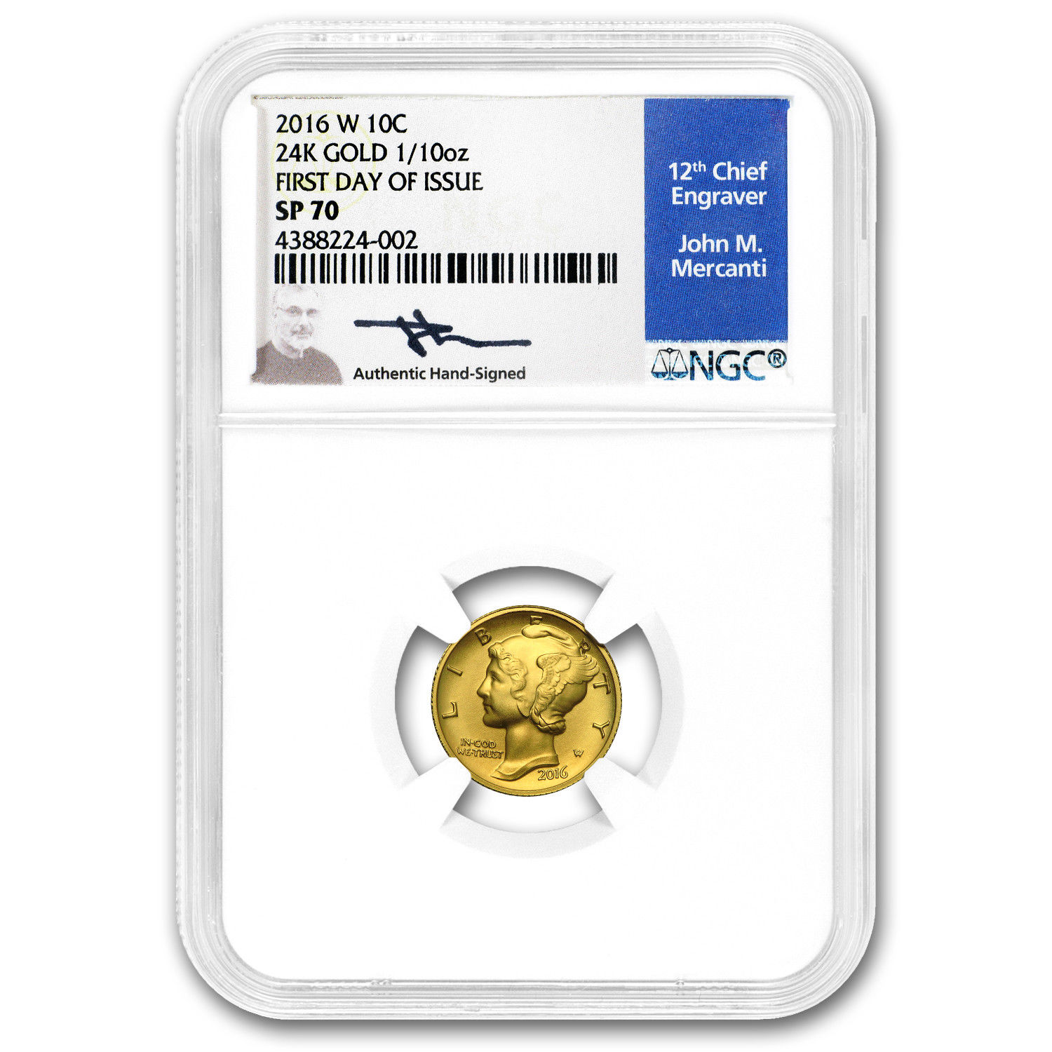 2016-W 1/10 oz Gold Mercury Dime SP-70 NGC/PCGS (Mixed Labels) - SKU #152601