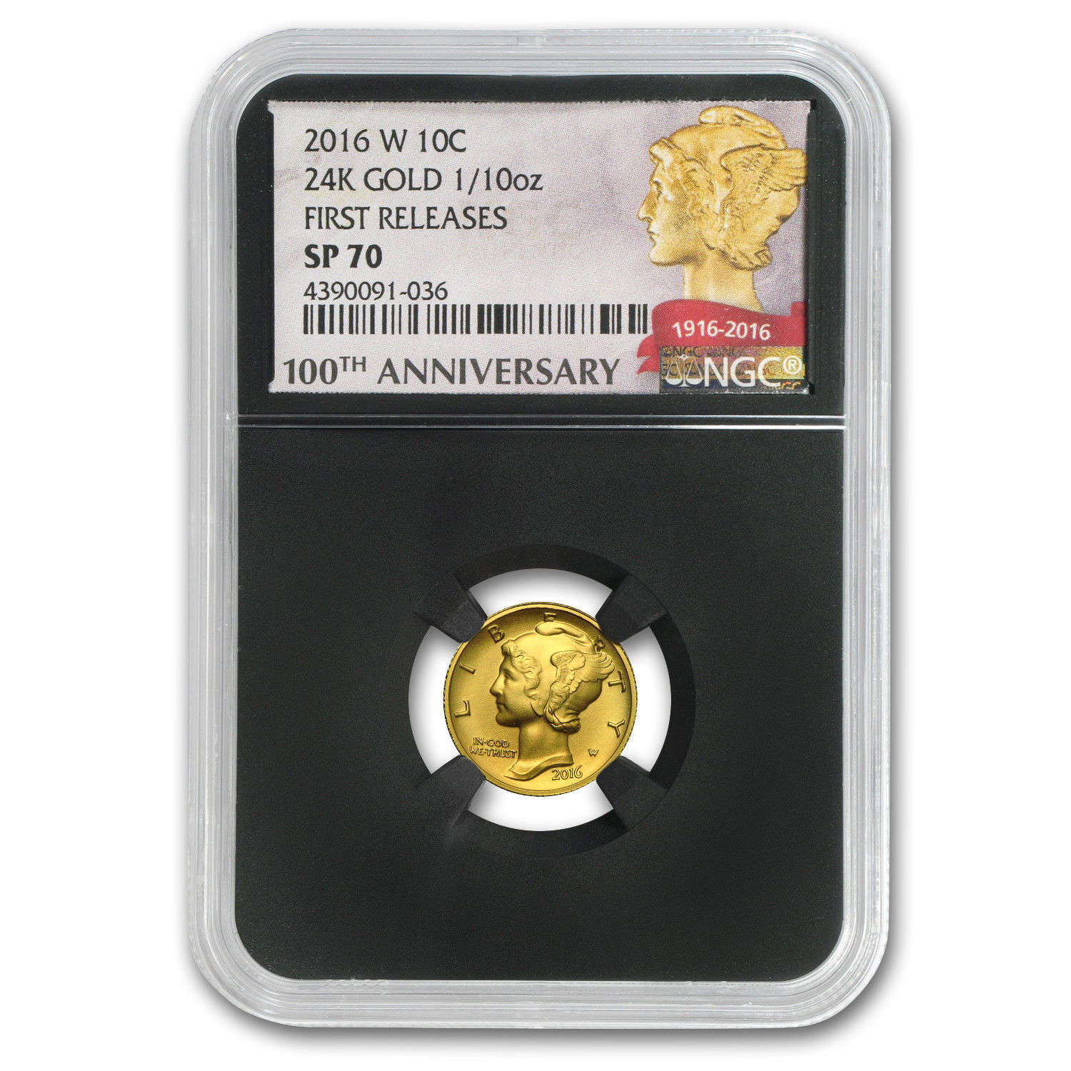 2016-W 1/10 oz Gold Mercury Dime SP-70 NGC/PCGS (Mixed Labels) - SKU #152601