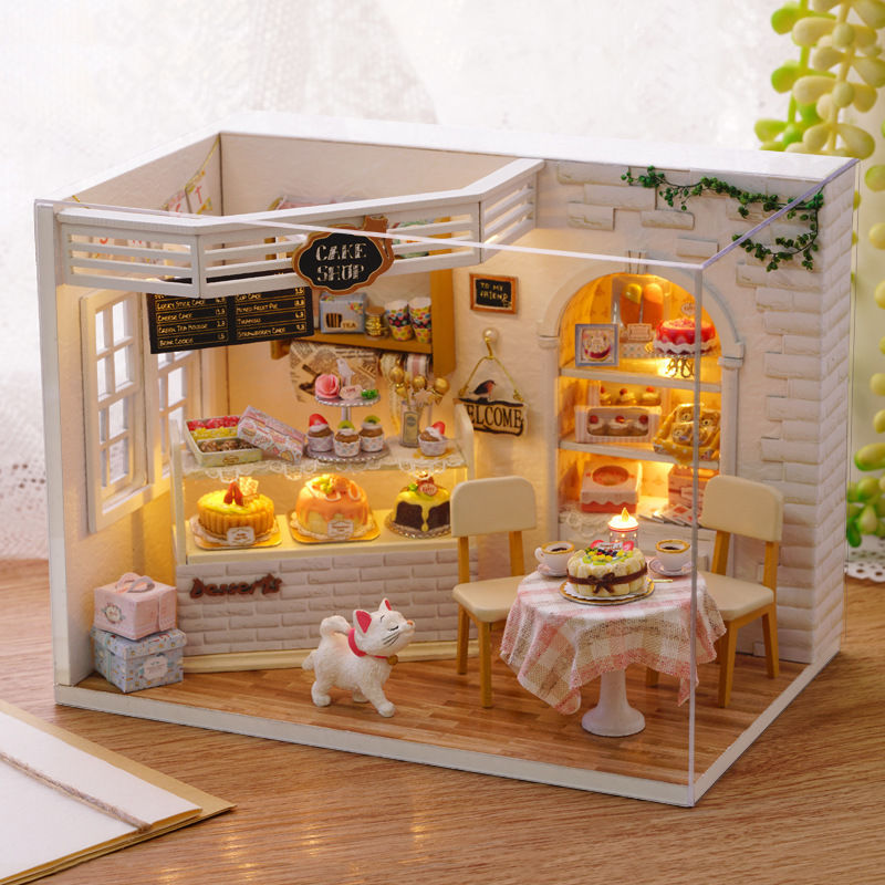 DIY Cake Diary Wooden Miniature Furniture Kits House Handmade Dollhouse Gift