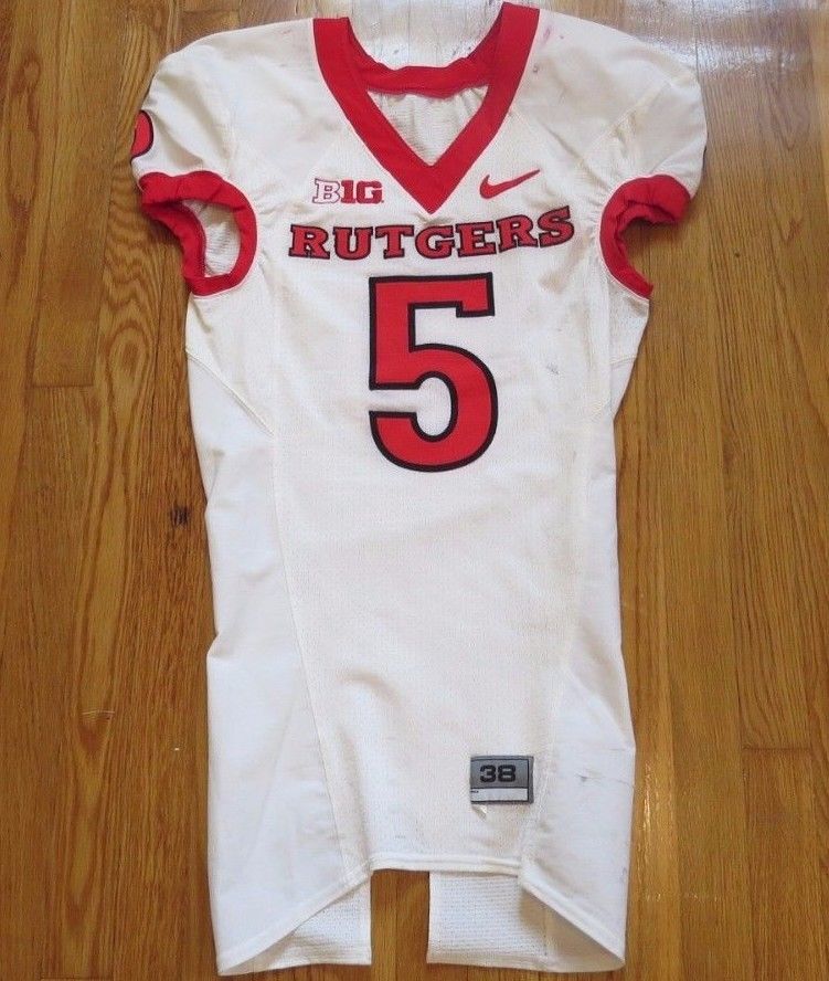 2014 Rutgers Scarlet Knights Game Used Worn White Nike Football Jersey! Big Ten