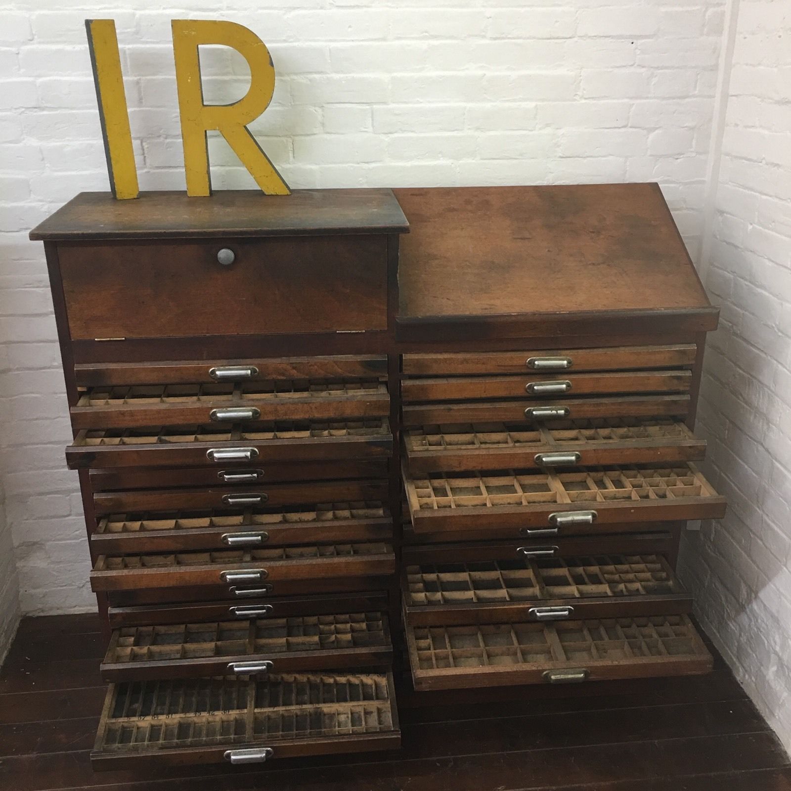 Vintage Antique Haberdashery Letterpress Drawers Cabinet Collectors Storage