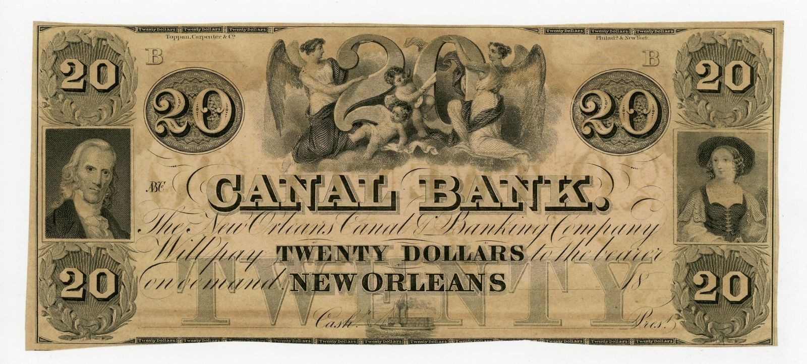 1800's $20 The Canal Bank - New Orleans, LOUISIANA Note UNC