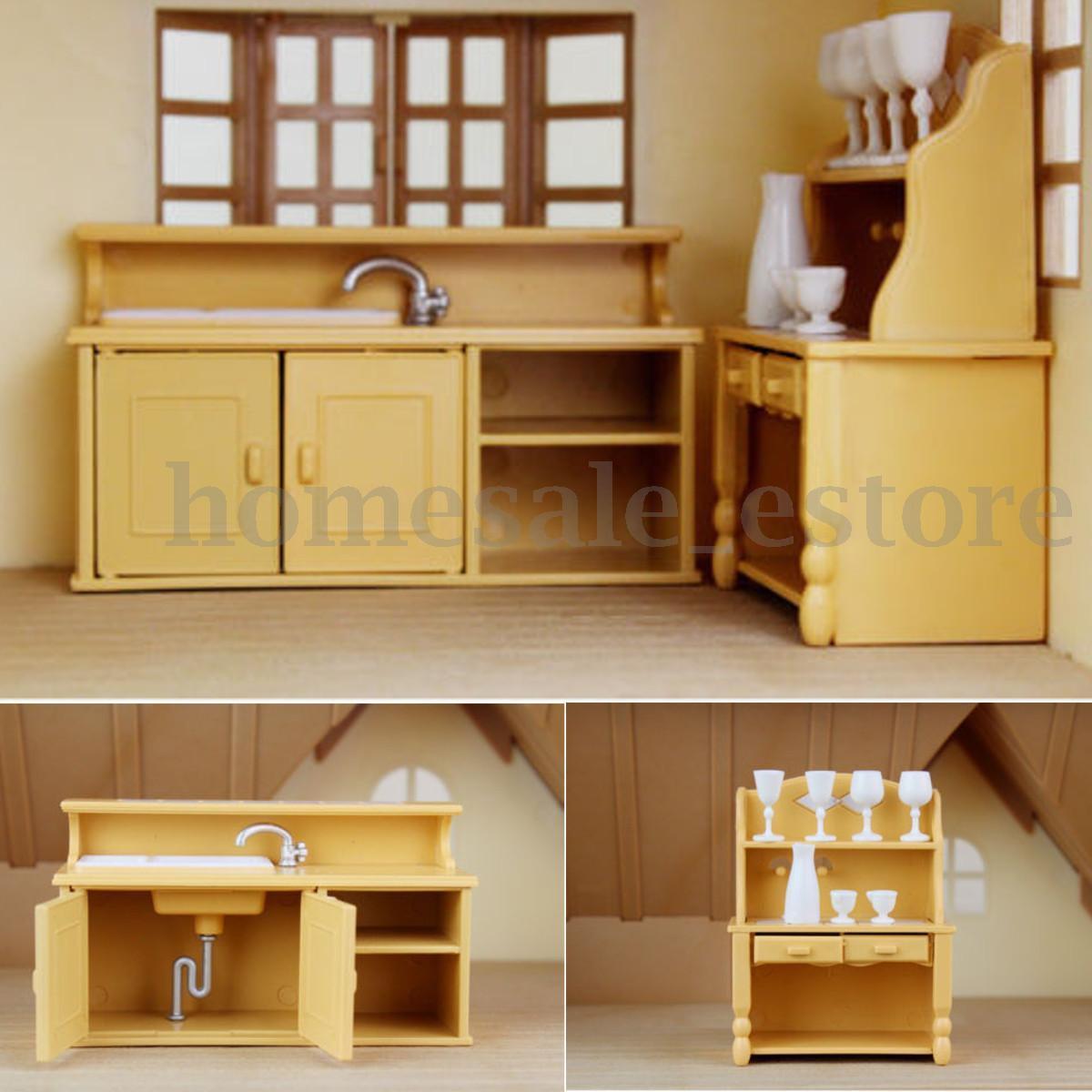 Cabinets Plastic Kitchen Miniature DollHouse Furniture Dining Set Room Kids Toy