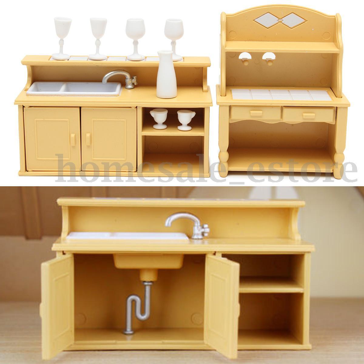 Cabinets Plastic Kitchen Miniature DollHouse Furniture Dining Set Room Kids Toy