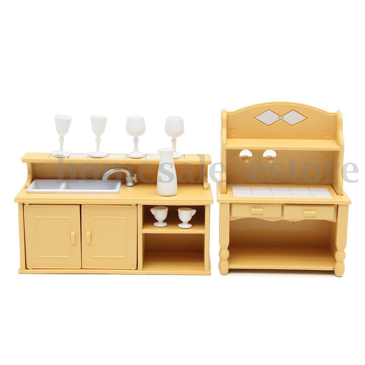 Cabinets Plastic Kitchen Miniature DollHouse Furniture Dining Set Room Kids Toy