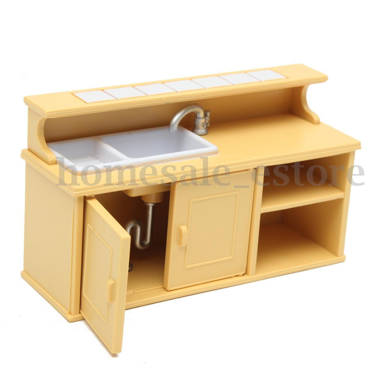 Cabinets Plastic Kitchen Miniature DollHouse Furniture Dining Set Room Kids Toy