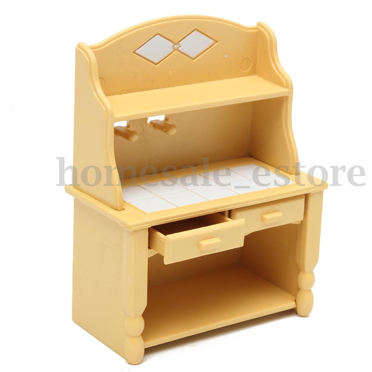 Cabinets Plastic Kitchen Miniature DollHouse Furniture Dining Set Room Kids Toy