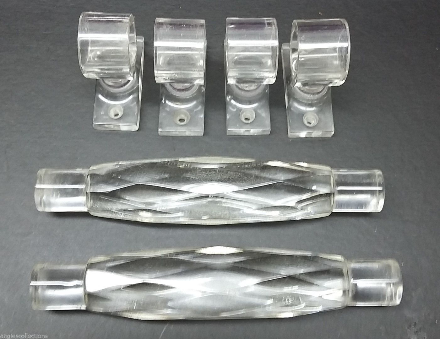 Pair Lucite Crystal Clear Furniture Door Draw Handles With Fittings Vintage